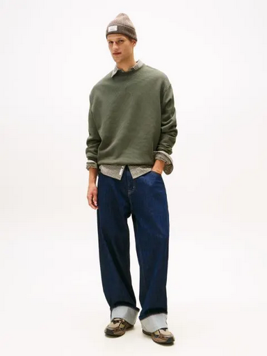Tommy Jeans | Relaxed Waffle Script Crew Jumper | MRH Green