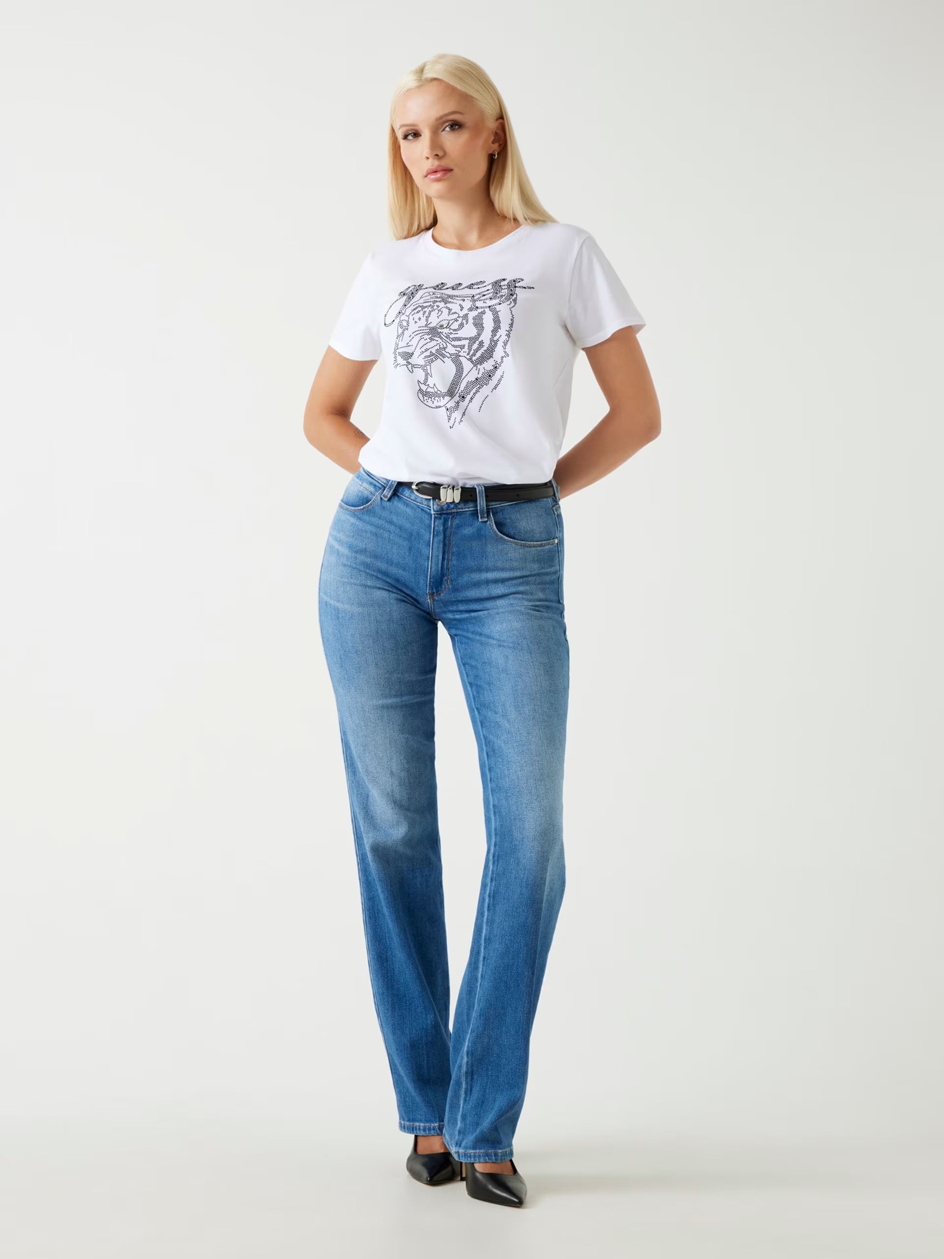 Guess | T-Shirt Strass Tiger Face | G011 white