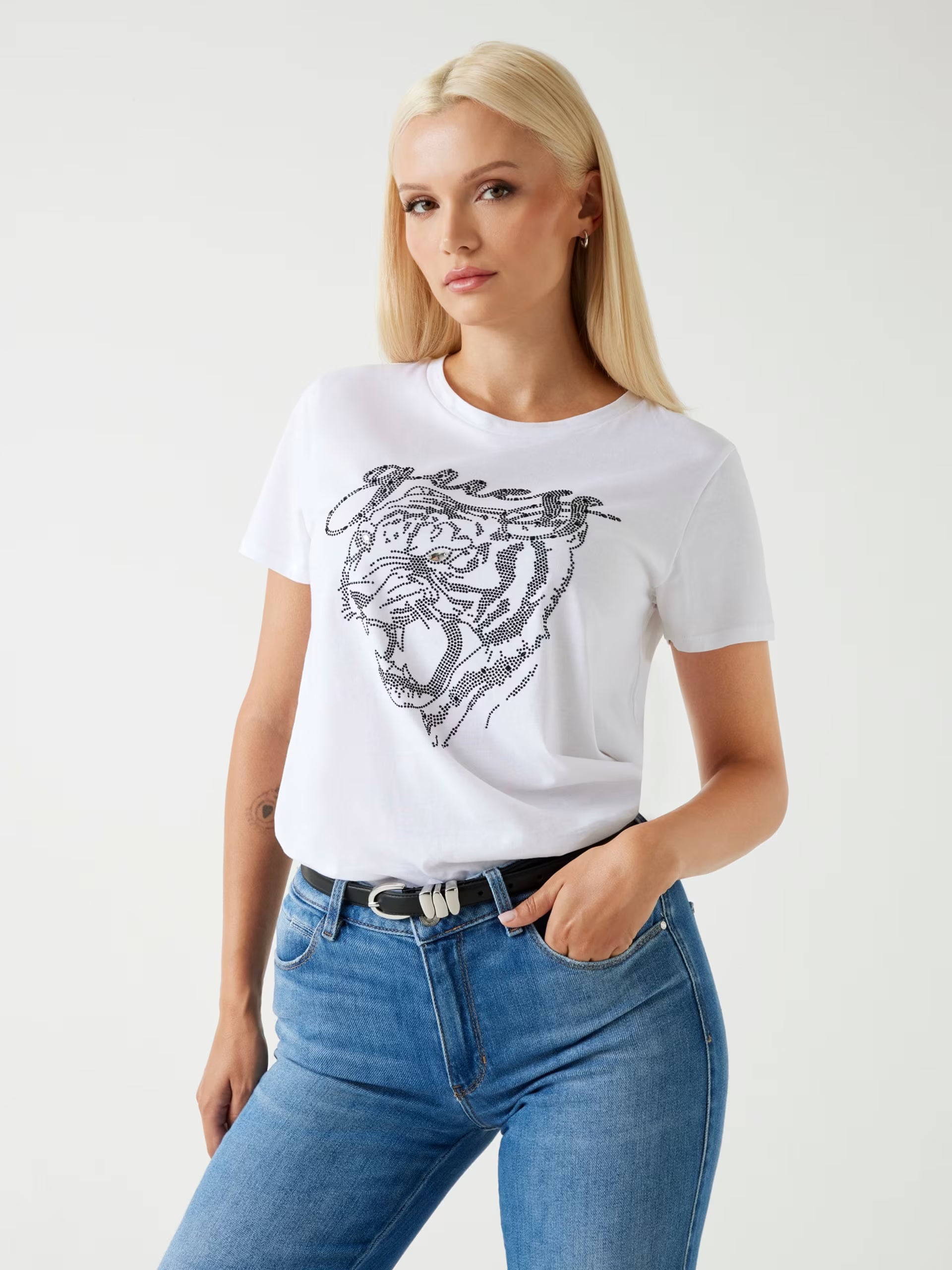 Guess | T-Shirt Strass Tiger Face | G011 white