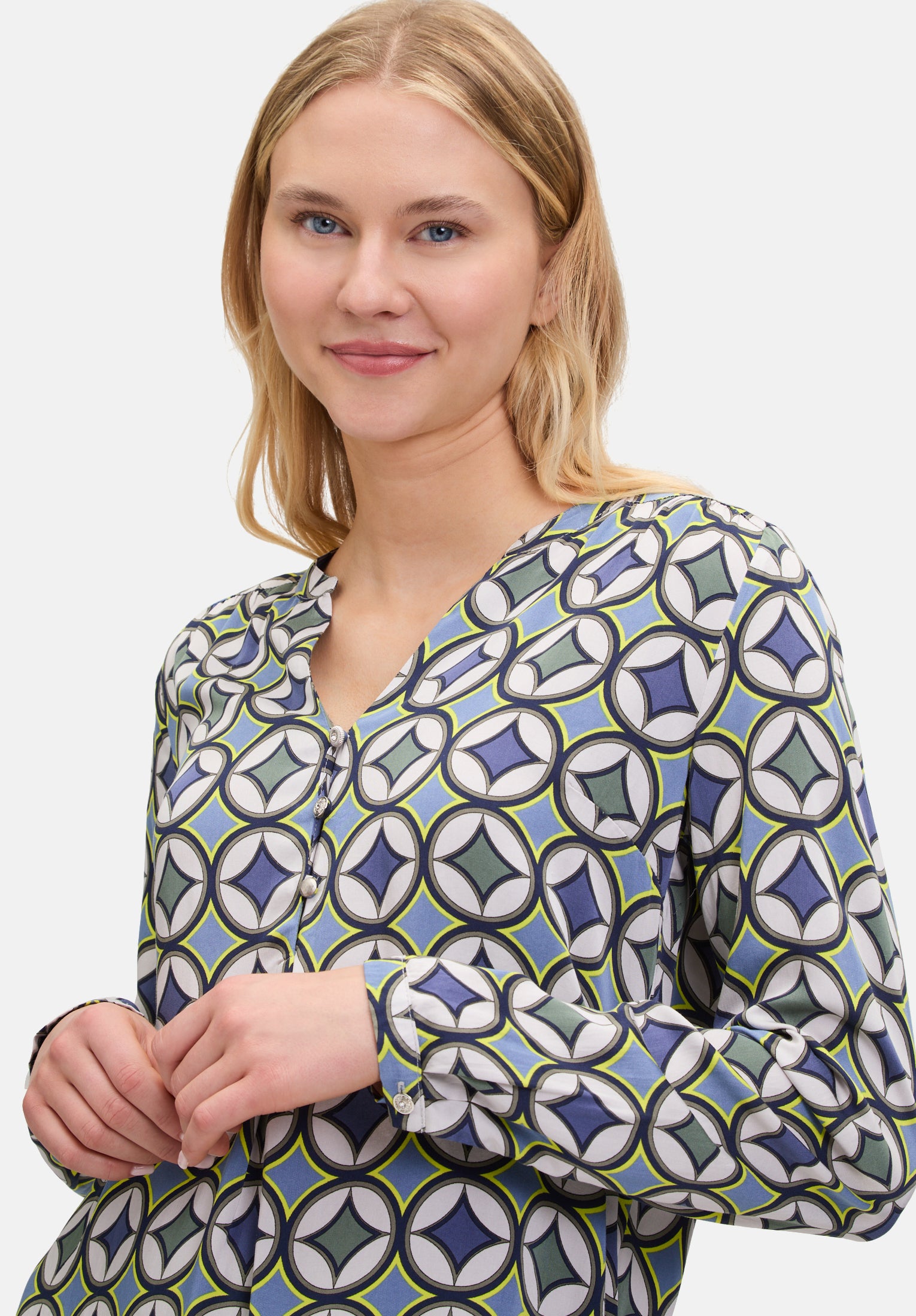Cartoon | Casual-Bluse mit Knöpfen | 8850 Blue/Green