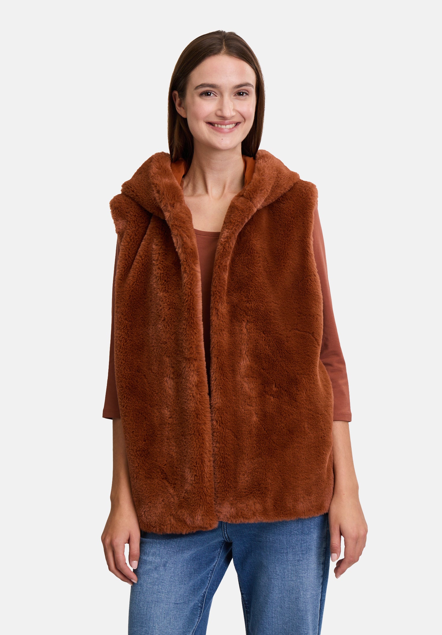 Cartoon | Fur ​​Vest with Hood | 7210 Brown Patina