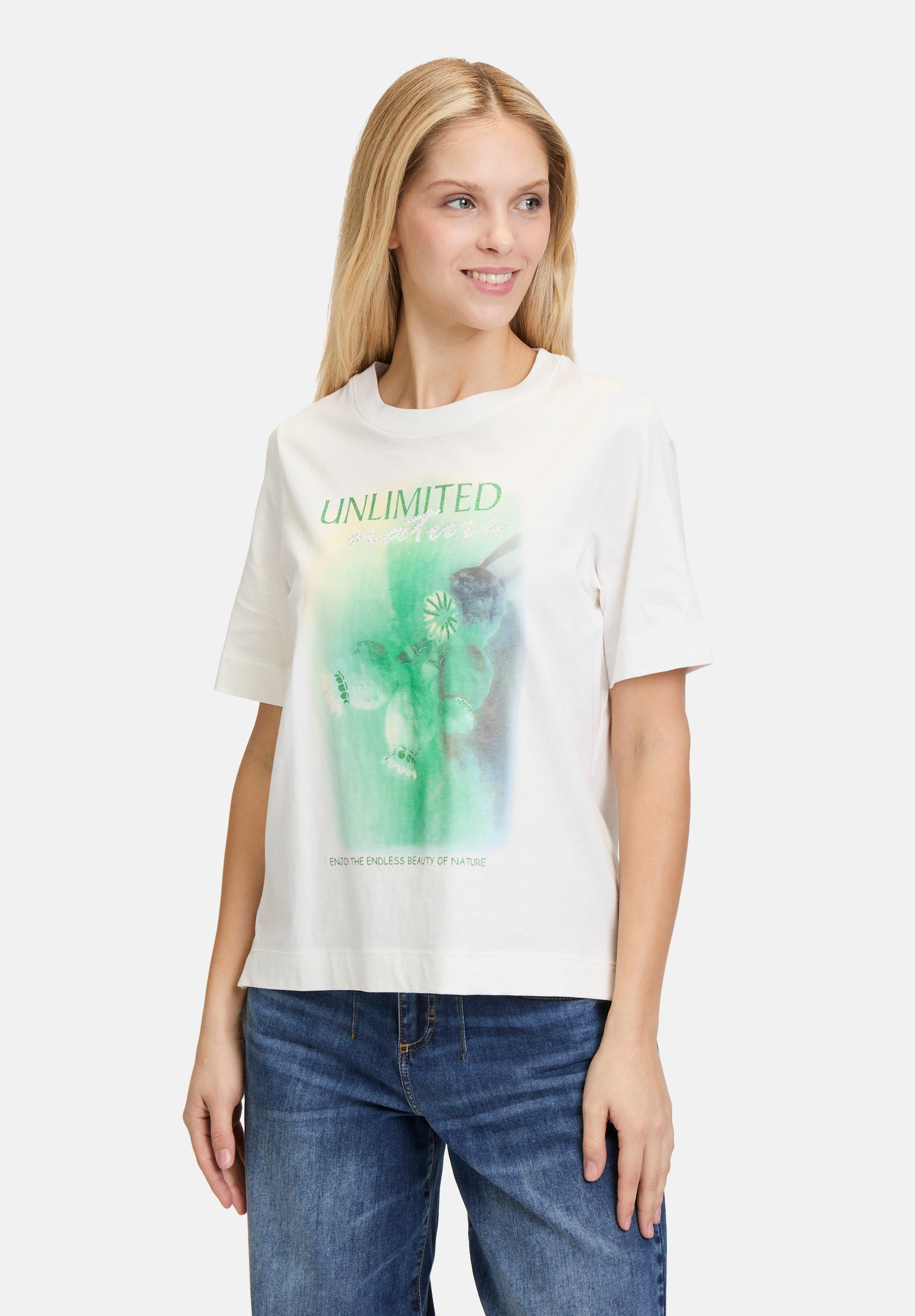 Cartoon |  Printshirt mit Rundhalsausschnitt  | 1951 Patch Cream/Green