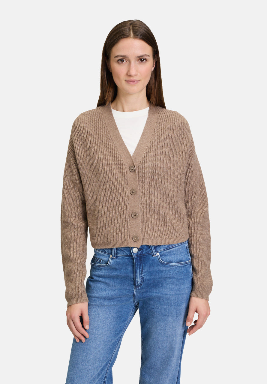 Cartoon | Strick-Cardigan mit V-Ausschnitt | 7709 Light Brown Melange