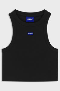 Hugo Blue | Tanktop aus Stretch-Baumwolle mit Logo-Aufnäher | 001 Black