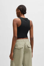 Lade das Bild in den Galerie-Viewer, Hugo Blue | Tanktop aus Stretch-Baumwolle mit Logo-Aufnäher | 001 Black
