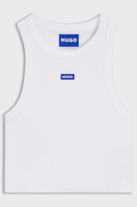 Hugo Blue | Tanktop aus Stretch-Baumwolle mit Logo-Aufnäher | 100 white