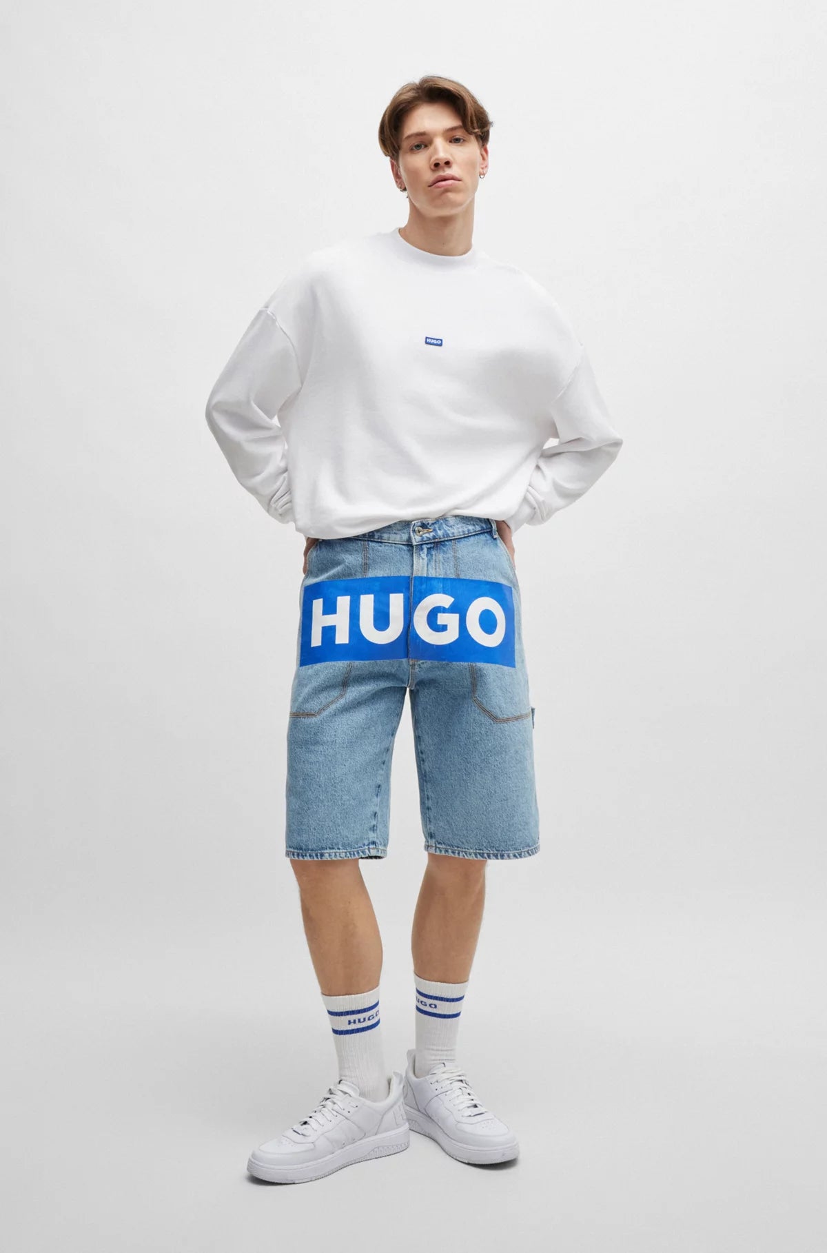 Hugo Blue | Crew neck sweatshirt Nedro | 100 White