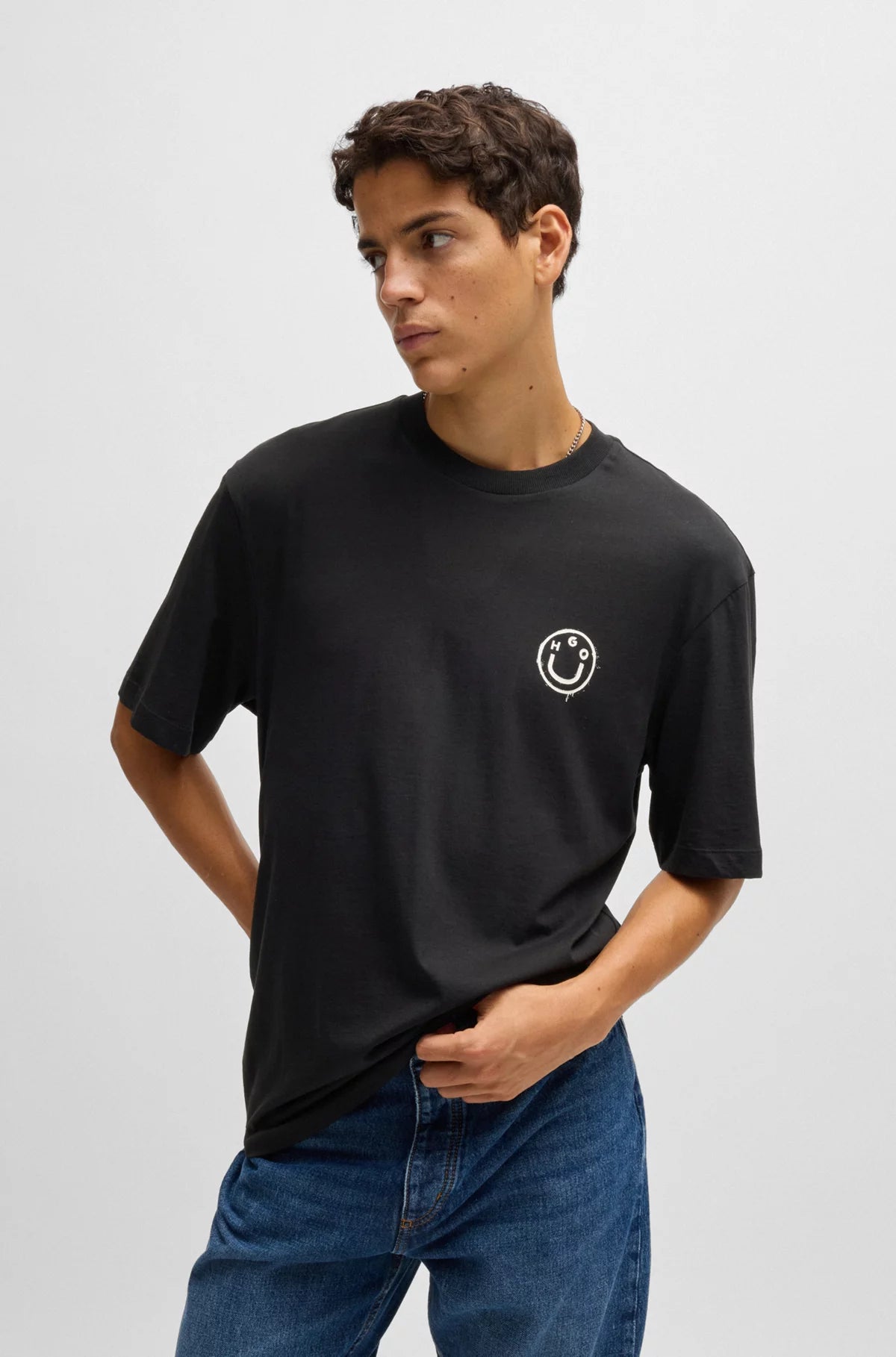 Hugo Blue | T-Shirt Nugoyork mit Smiley-Face-Logo | 001 black