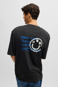 Hugo Blue | T-Shirt Nugoyork mit Smiley-Face-Logo | 001 black