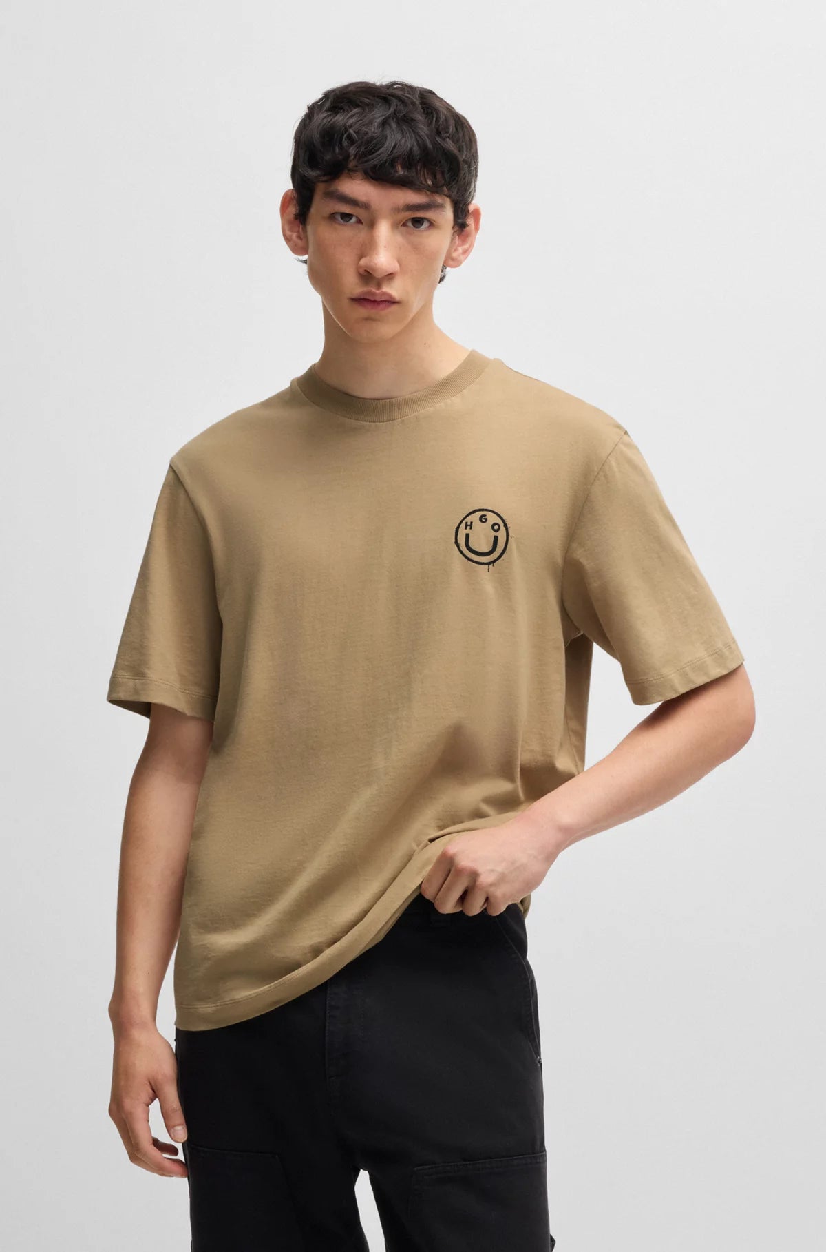 Hugo Blue | T-Shirt Nugoyork mit Smiley-Face-Logo | 269 beige