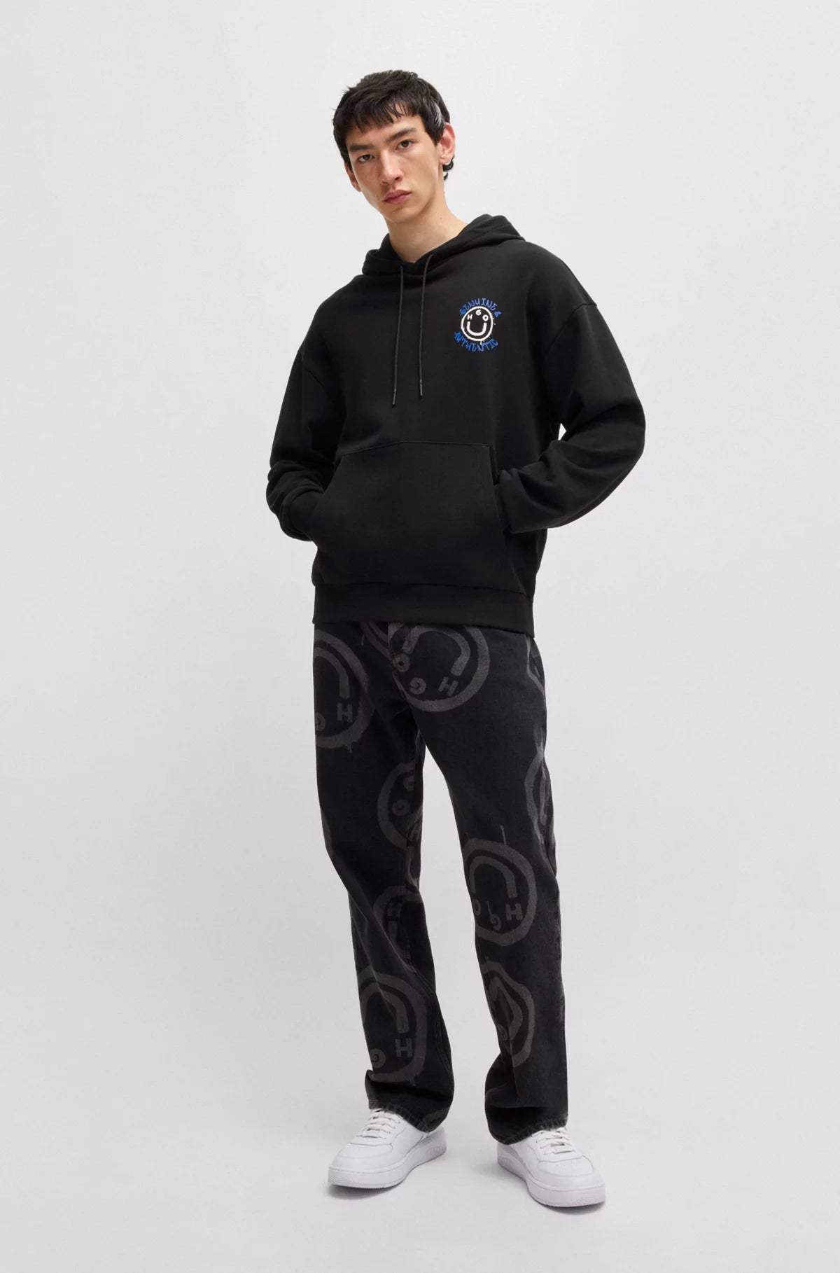 Hugo Blue | Hoodie Nothentico mit Smiley-Gesicht Logo | 001 black