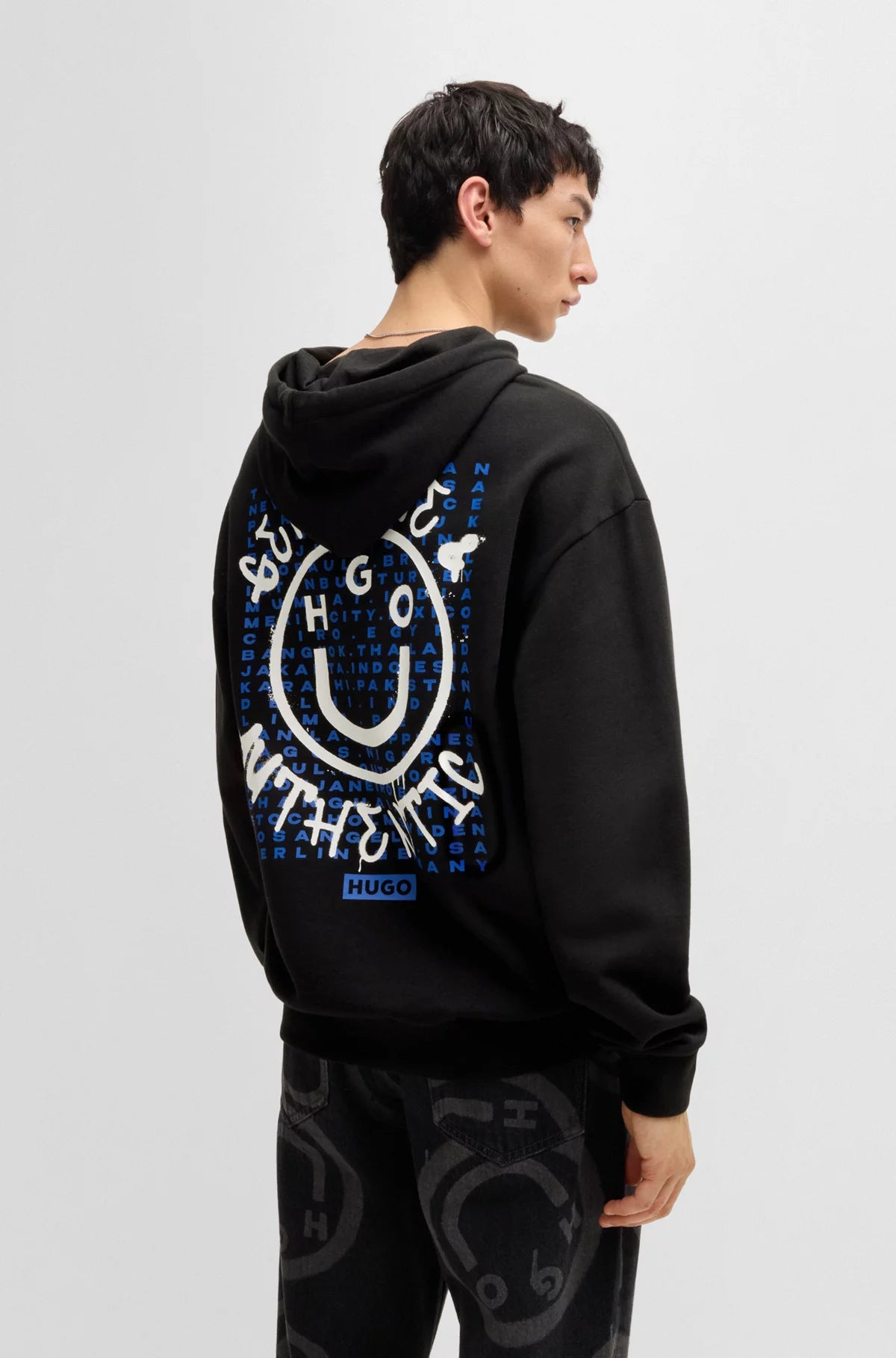 Hugo Blue | Nothentico Hoodie with Smiley Face Logo | 001 black