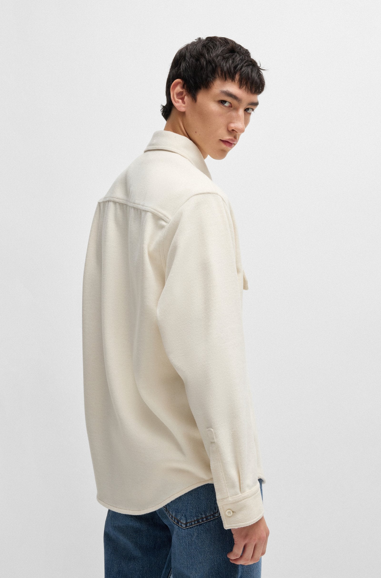 Hugo Blue | Oversized-fit Overshirt aus gebürsteten Flanell | 121 white