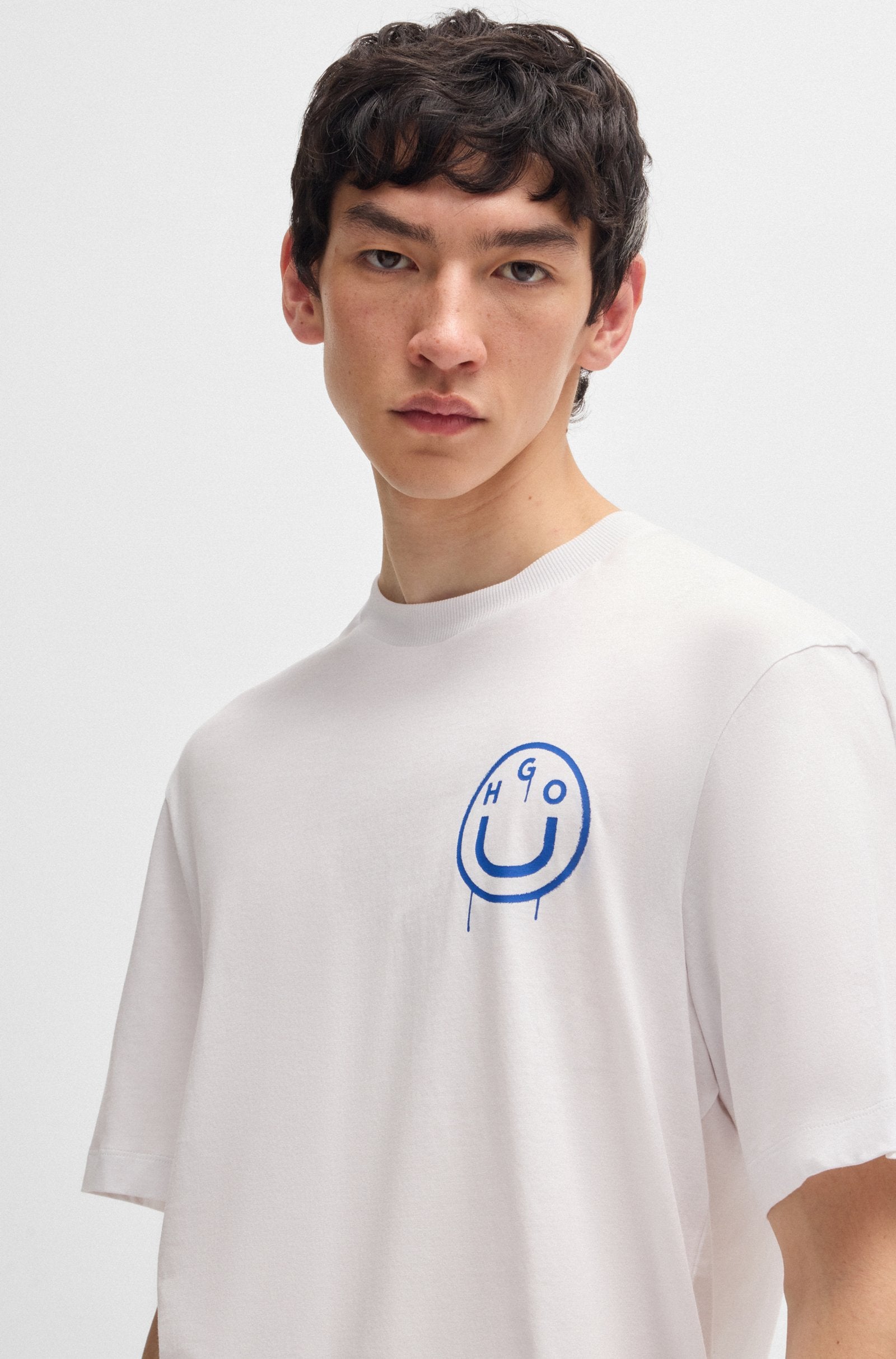 Hugo Blue | T-Shirt Nalumero mit Smiley-Face-Logo | 100 white