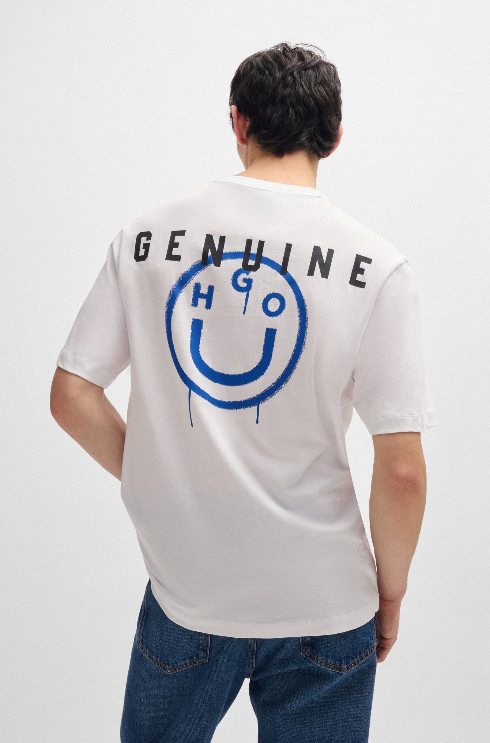 Hugo Blue | T-Shirt Nalumero mit Smiley-Face-Logo | 100 white