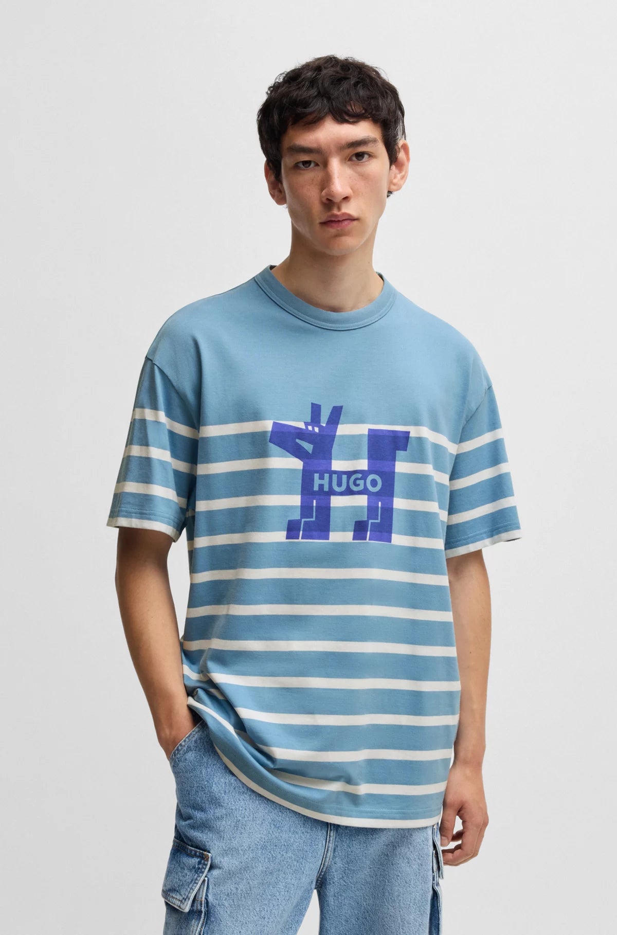 Hugo Blue | Oversized-Fit T-Shirt mit Hunde-Logo | 454 light blue