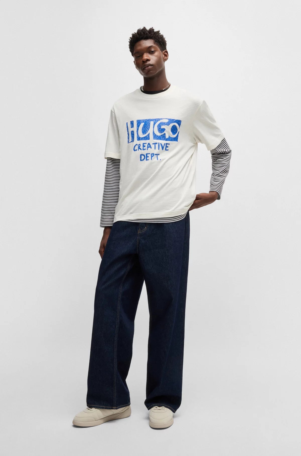 Hugo Blue | T-shirt Nugocrea with logo artwork | 121 Open white