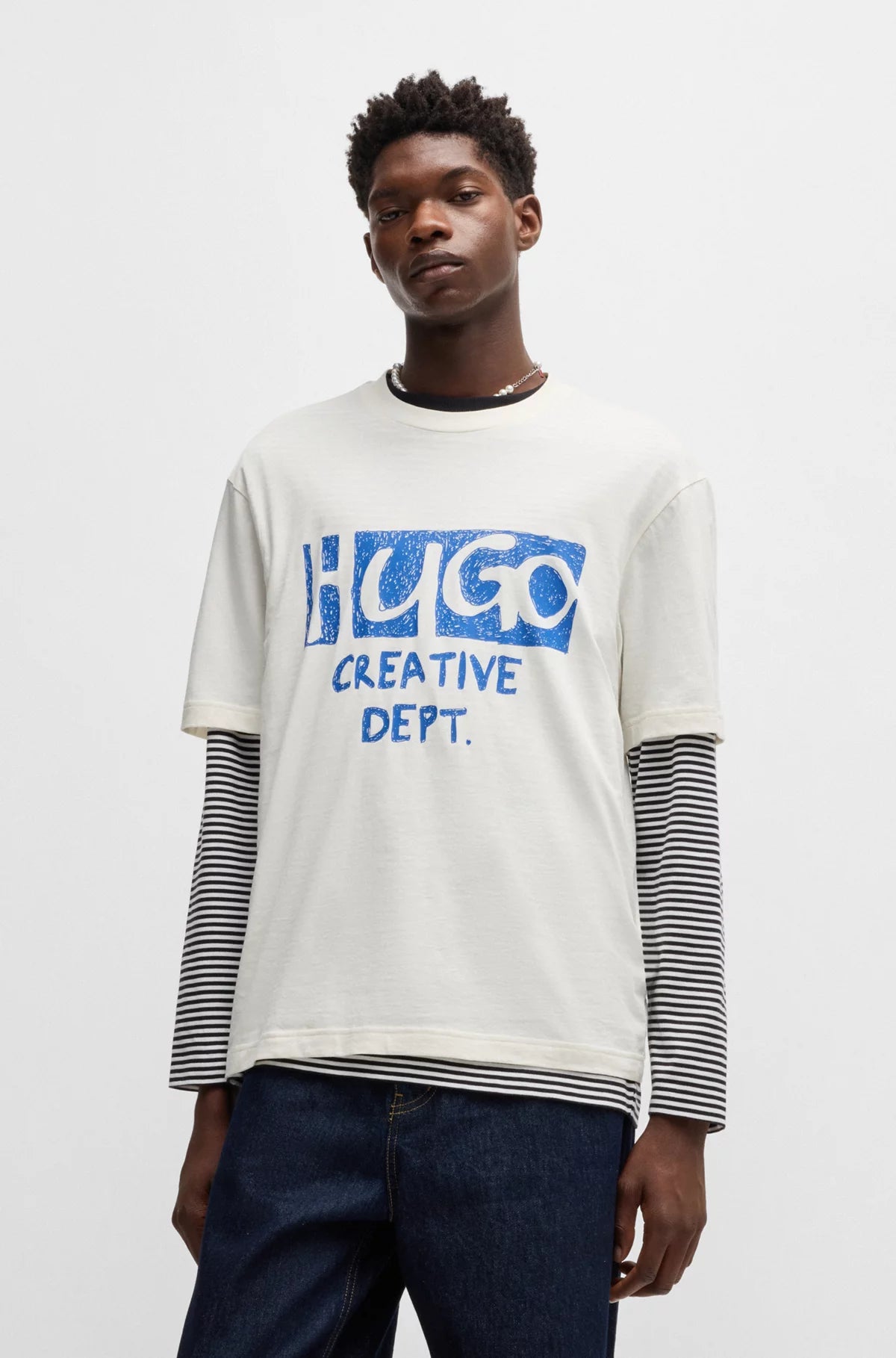 Hugo Blue | T-shirt Nugocrea with logo artwork | 121 Open white