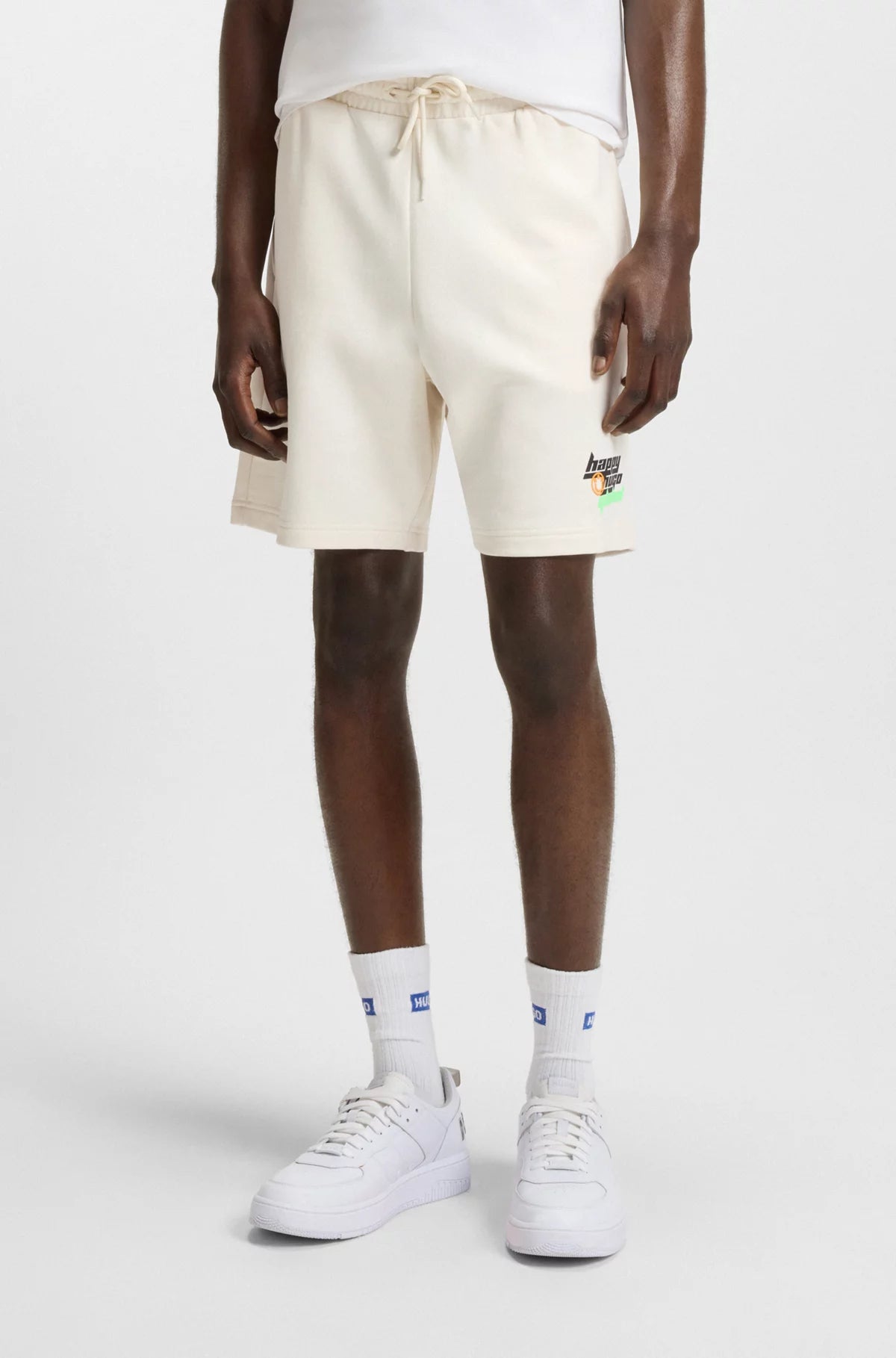 Hugo Blue | Nirvato Shorts aus Baumwoll-Terry mit Happy HUGO-Logo | 121 Open White