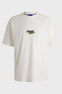 Hugo Blue | Oversized T-Shirt mit Happy HUGO Logo | 121 Open white