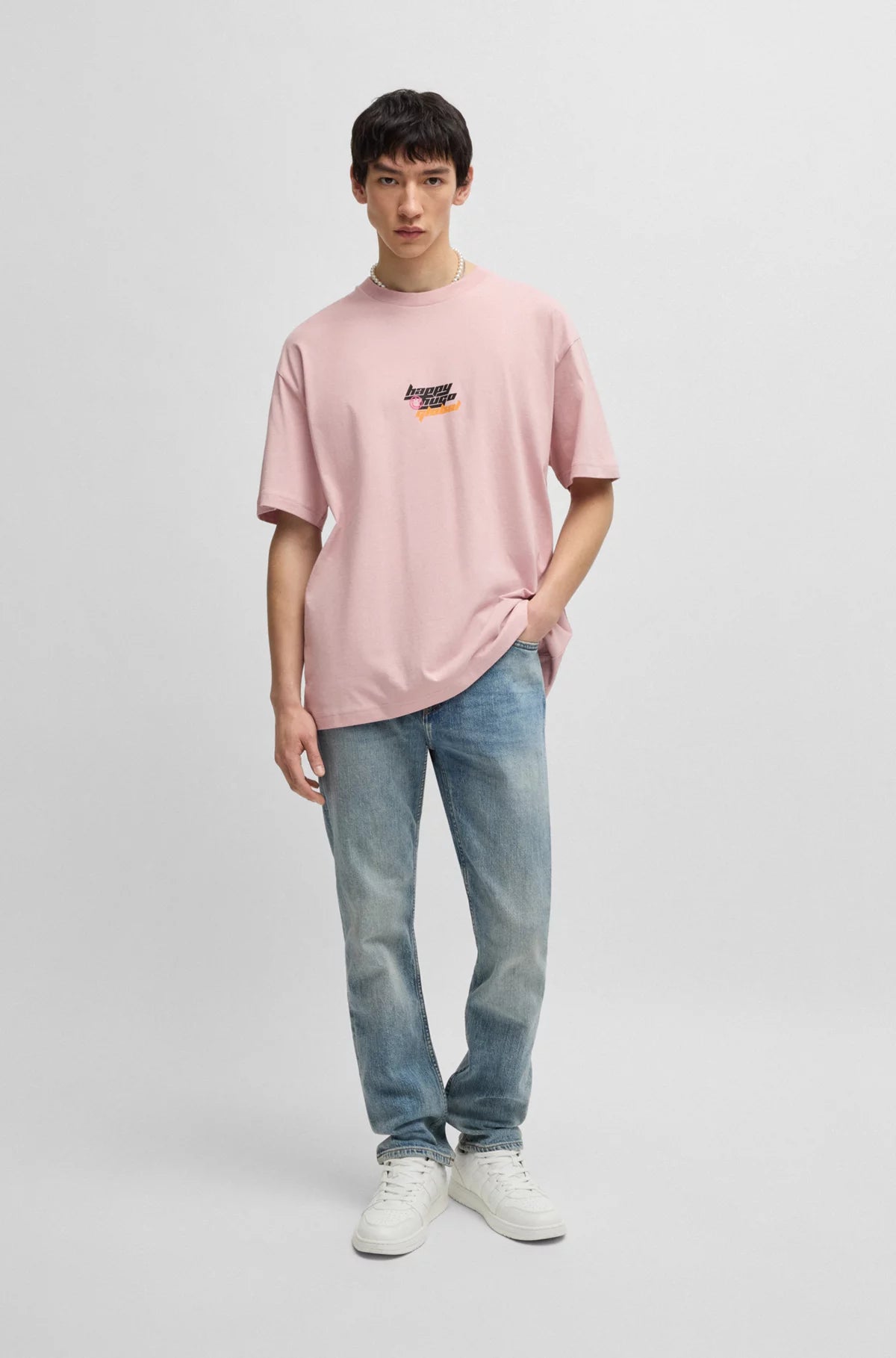 Hugo Blue | Oversized T-Shirt mit Happy HUGO Logo | 680 light pastel pink