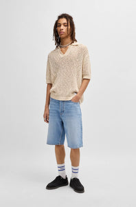 Hugo Blue | Straight-Fit Shorts aus Stone-washed-Denim  | 430 Bright Blue