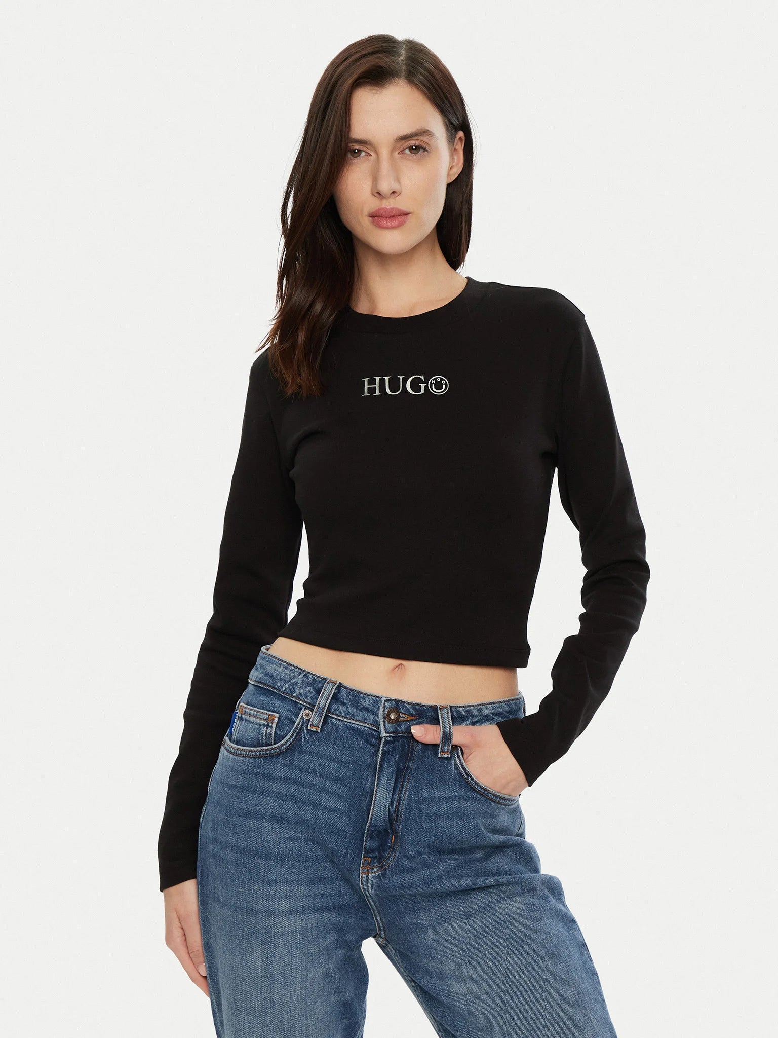 Hugo Blue | Slim Fit Longsleeve Della O-neck | 001 Black