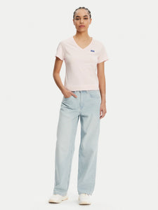 Hugo Blue | Slim-Fit Classic V-T-Shirt mit blauem Logo-Aufnäher | 684 pink