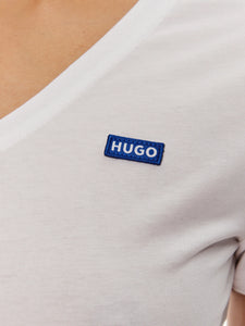 Hugo Blue | Slim-Fit Classic V-T-Shirt mit blauem Logo-Aufnäher | 100 white