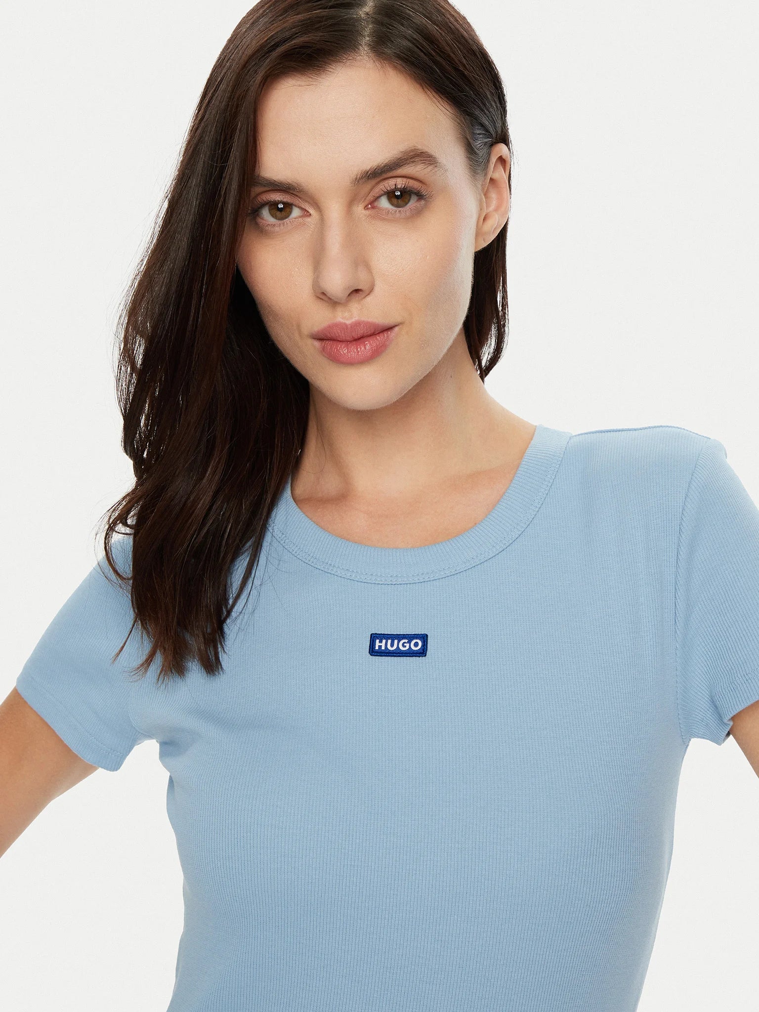 Hugo Blue | Slim-Fit T-Shirt aus Stretch-Baumwolle mit blauem Logo-Aufnäher | 454 lgt Blue