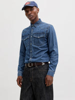 Load image into Gallery viewer, Jack and Jones | WESTERN SHIRT- Hemd 1/1 | MIDBLUE Mid Blue
