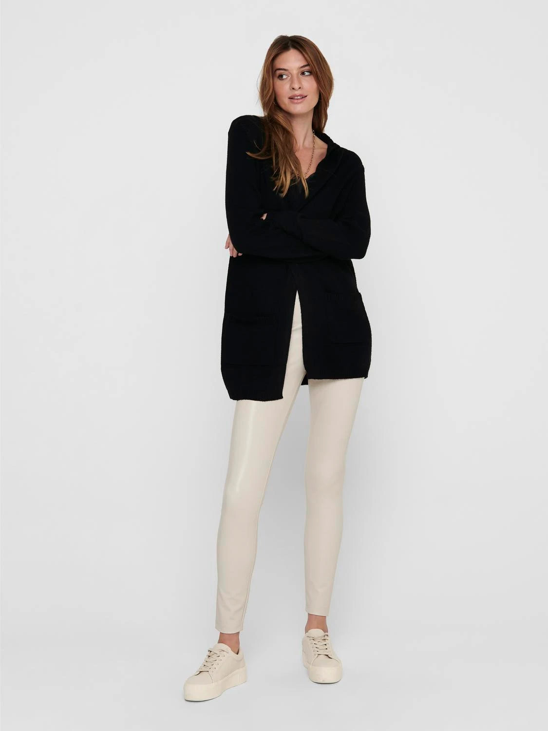 ONLY | Lesly offene Strickjacke mit Kapuze | Black