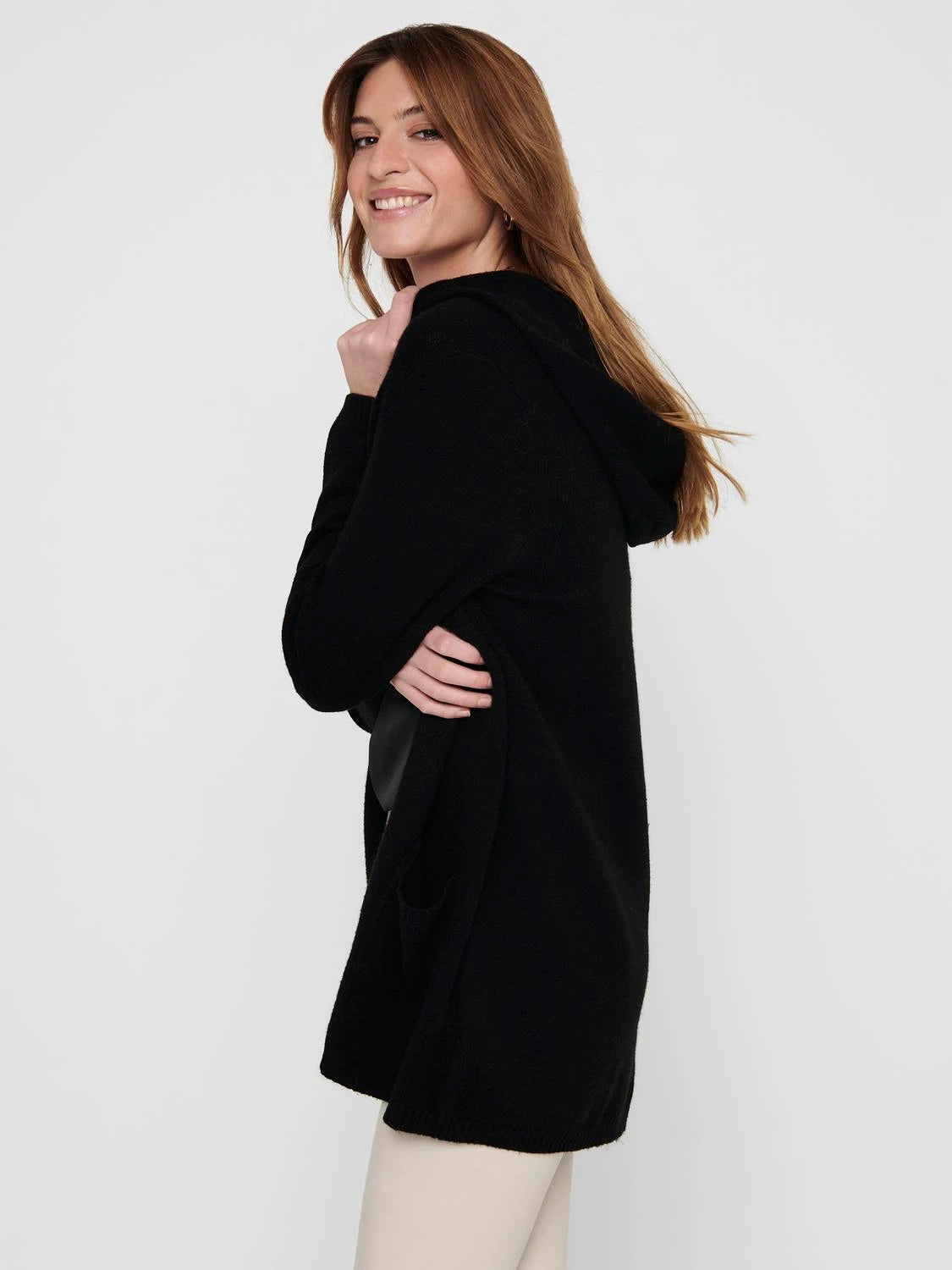 ONLY | Lesly offene Strickjacke mit Kapuze | Black