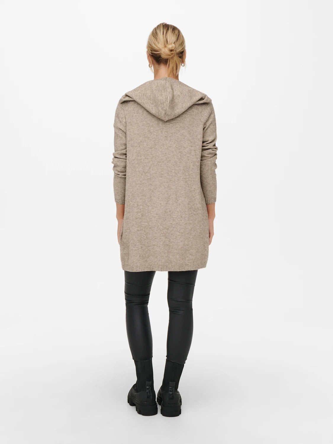 ONLY | Lesly offene Strickjacke mit Kapuze | Beige melange