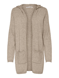 ONLY | Lesly offene Strickjacke mit Kapuze | Beige melange