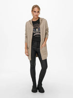 Lade das Bild in den Galerie-Viewer, ONLY | Lesly offene Strickjacke mit Kapuze | Beige melange
