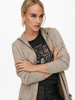 Lade das Bild in den Galerie-Viewer, ONLY | Lesly offene Strickjacke mit Kapuze | Beige melange
